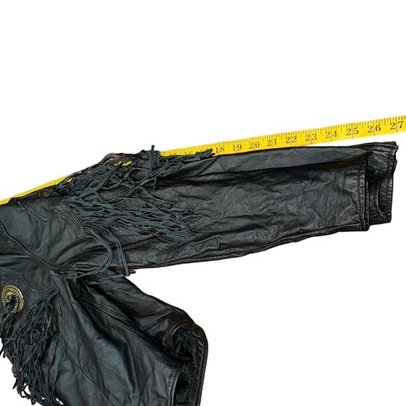Vintage 70s Pioneer Wear Black Leather Fringe Western Jacket Size 12/ MEDIUM - Picture 12 of 16